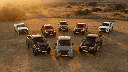  7 Nissan Navara's in open field - top view