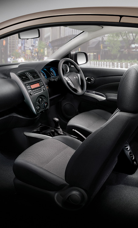 Side view of the interior of the Nissan Almera